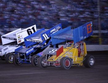 James Fabian (8), Foster Landon (11f) and Danny Jennings (61J) in three-wide racing action