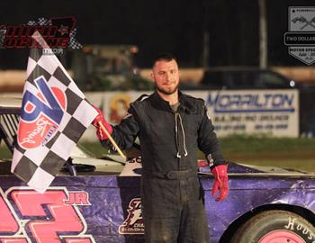 Josh Rankin claims an IMCA Racing Stock Car victory Saturday night at Two Dollar Pistol Motor Speedway June 22