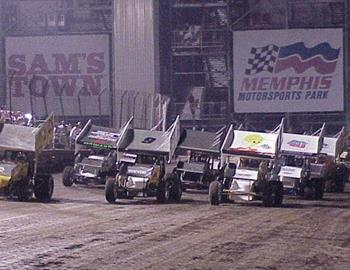 Three-wide salute down the frontstretch