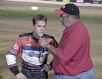 Shane Stewart interviewed in victory lane