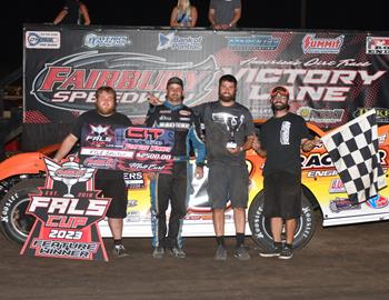 Kyle Bronson bested the FALS Cup action at Fairbury (Ill.) Speedway on Saturday, July 15 for the $2,500 top prize. (Rocky Ragusa image)