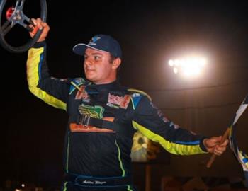 Ashton Winger won the $10,000 top prize in Saturday night’s Governor’s Cup with the Valvoline Iron-Man Late Model Series at Talladega Short Track (Eastaboga, Ala.) aboard the Big Frog Motorsports No. 58 XR1 Rocket Chassis. (Zackary Washington image)