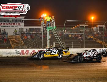 Billy Moyer Jr. edged Evan Ellis for the Cotton Pickin opener win at Magnolia Motor Speedway on Saturday, Sept. 22.
