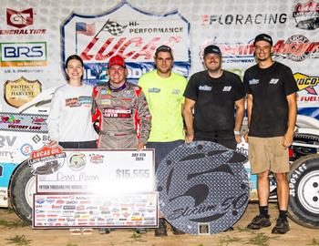 Devin Moran won the 2024 Slocum 50 at 34 Raceway (West Burlington, Iowa) with the Lucas Oil Late Model Dirt Series.