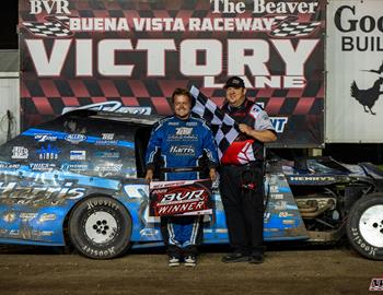 Cody Thompson wins Battle at the Beaver at Buena Vista Raceway (Alta, IA) on August 4, 2025. (NWIowaPics.com photo)