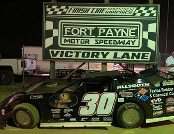 Shaun Harrell visited Victory Lane at Fort Payne Motor Speedway (Fyffe, Ala.) on August 24.