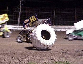 Infield tire goes rolling after contact from Dewayne Prince