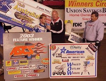 Shane Stewart interviewed in victory lane