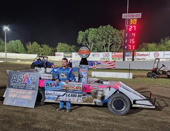 Tanner Mullens in Victory Lane at Creek County Speedway (Kellyville, OK) after winning Topless at the Creek on September 9, 2023.