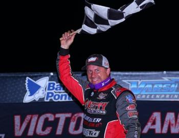 Shannon Babb wins the Triple Down Shootout during the MARS Late Model Championship Series at Fairbury Speedway on August 31