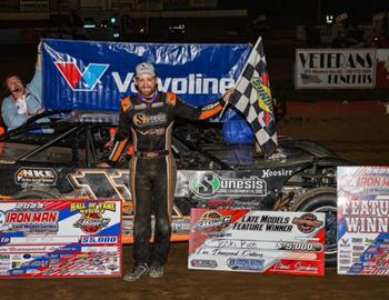 Josh Rice charged to the $7,500 Valvoline Iron-Man Late Model Series win at Ohios Atomic Speedway on Saturday, Aug. 19. (Tyler Carr image)