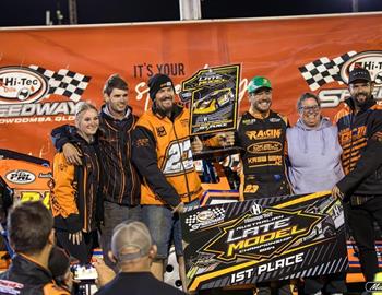 Joe Chalmers celebrates with a win at Hi-Tec Oils Toowoomba Speedway in Australia on Wednesday, April 24.