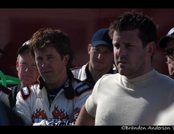 Brian Brown and Don Droud, Jr. at the drivers meeting