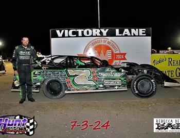 Austin Theiss wins the Tommy Davis Sr. Memorial at Hunt County Raceway on July 3