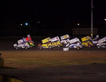 Three-wide salute at State Fair Speedway