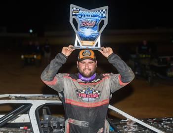 Ryan Gustin charged to the lead on the final circuit to snare the $20,000 World of Outlaws CASE Late Model Series victory at Boyd’s Speedway (Ringgold, Ga.) on Saturday night. *(Jacy Norgaard image)*