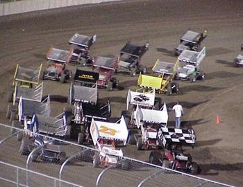 The three-wide salute at Junction Motor Speedway