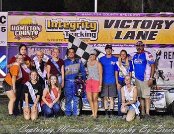 Rodney Sanders in Victory Lane at Hamilton County Speedway (Webster City, Iowa) on July 17 2023. (Capturing Moments Photography by Brianna photo)