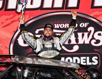 Ryan Gustin wins at Swainsboro Raceway on March 22 during the finale night of the Battle at the Crossroads World of Outlaws Late Models Series event