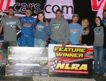 Tyler Peterson raced to the $1,250 victory with the Northern Late Model Racing Association victory on Friday, May 31 at River Cities Speedway (Grand Forks, N.D.). (Mike Spieker image)