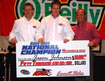 Jason Johnson and Alan Row with the big check from series competition director Tommie Estes, Jr.