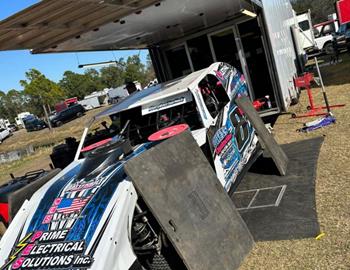 Austin Holcombe preparing for action at the January 2023 DIRTcar Nationals at Volusia Speedway Park.