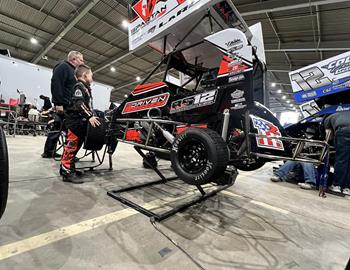 Zander LaRose in the pits during the Tulsa Shootout at Tulsa Expo Raceway (Tulsa, OK) on December 30, 2024-January 4, 2025.