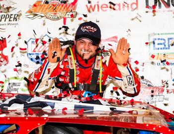 Hudson ONeal banked a $50,000 Lucas Oil Late Model Dirt Series (LOLMDS) Super Late Model victory on Saturday, Aug. 26 at Port Royal (Pa.) Speedway. (Heath Lawson image)