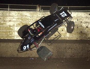 Johnathon Henry goes for a ride in the feature event