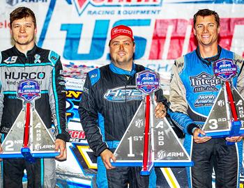 Rodney Sanders wins the second night of the ARMI Contractors All-American and seals his fifth USMTS championship at Arrowhead Speedway (Colcord, OK) on October 13, 2023. (Tyler Rinken photo)