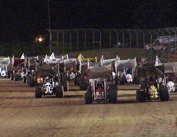 Three-wide down the frontstretch