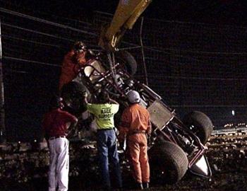 Jake Martens landed against the fence in his heat race