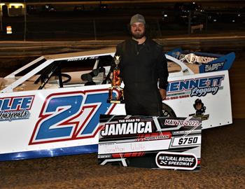 Jonathon Wolfe led every lap of the Late Model Sportsman portion of the Road to Jamaica event at Natural Bridge (Va.) Speedway. This was his second win this season. (Dave Haggerty image)