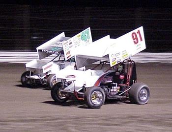 Darren Stewart (91) and Dale Howard (47) race for the lead