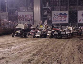 Three-wide salute at Memphis Motorsports, 9/13/02