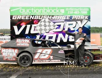 Connor Drewry won the Wissota Midwest Modified feature win at Greenbush Race Park on July 27