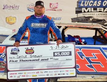 Derrick Stewart banked his first-career Lucas Oil Midwest Late Model Racing (MLRA) victory on Friday, August 23 at Lakeside Speedway (Kansas City, Kan.). (Todd Boyd image)