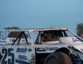 Cody Thompson competes on the Hunting with Heroes Salute to Veterans Tour in July 2023. (IMCA Racing photo)
