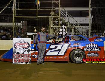 Kirk Phillips raced to the Saturday night win at Portsmouth (Ohio) Raceway Park in his No. 21 Super Late Model.