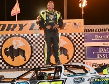 Trevor Anderson leads flag-to-flag during the Tri-State Series Big Buck Nationals at Brown County Speedway on August 28