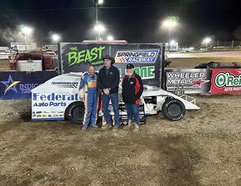 Ken Schrader raced to the $2,036 victory at Springfield Raceway on March 1.