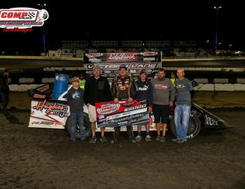 Logan Martin collected the $5,000 COMP Cams Super Dirt Series (CCSDS) Super Late Model winners check on Friday, March 15 at Arrowhead Speedway (Colcord, Okla.).