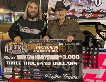 “Hollywood” Curtis Cook won Night 1 of the 2nd Annual Natural State Nationals for Arkansas Factory Stocks at Two Dollar Pistol Motor Speedway on October 25