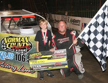 Ryan Restad scored an IMCA Sport Mod win at Norman County Raceway on Thursday, August 21.