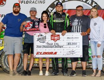 Tyler Erb won $5,000 for his triumph in Sunday night’s Johnny Appleseed Classic at Eldora Speedway (Rossburg, Ohio). (Tyler Carr image)