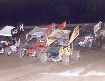 Three wide salute at Black Hills Speedway