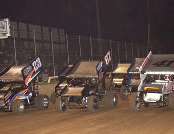 Three-wide salute at I-30 Speedway