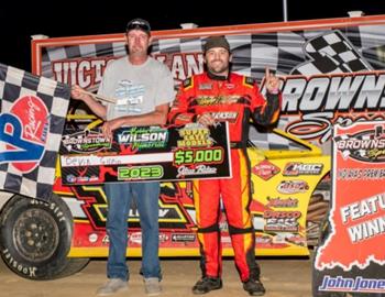 Devin Gilpin won the $5,000 top prize in the Bobby Wilson Memorial at Brownstown (Ind.) Speedway on Saturday, May 27. (Mark Schaeffer image)