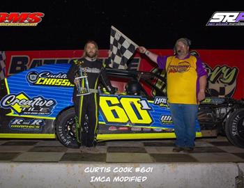 Curtis Cook won the IMCA Modified feature at Batesville Motor Speedway during the Bad Boy 98 on May 10.