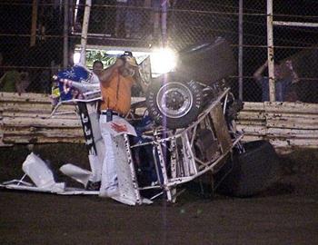 Toby Brown flipped on the opening lap of the feature